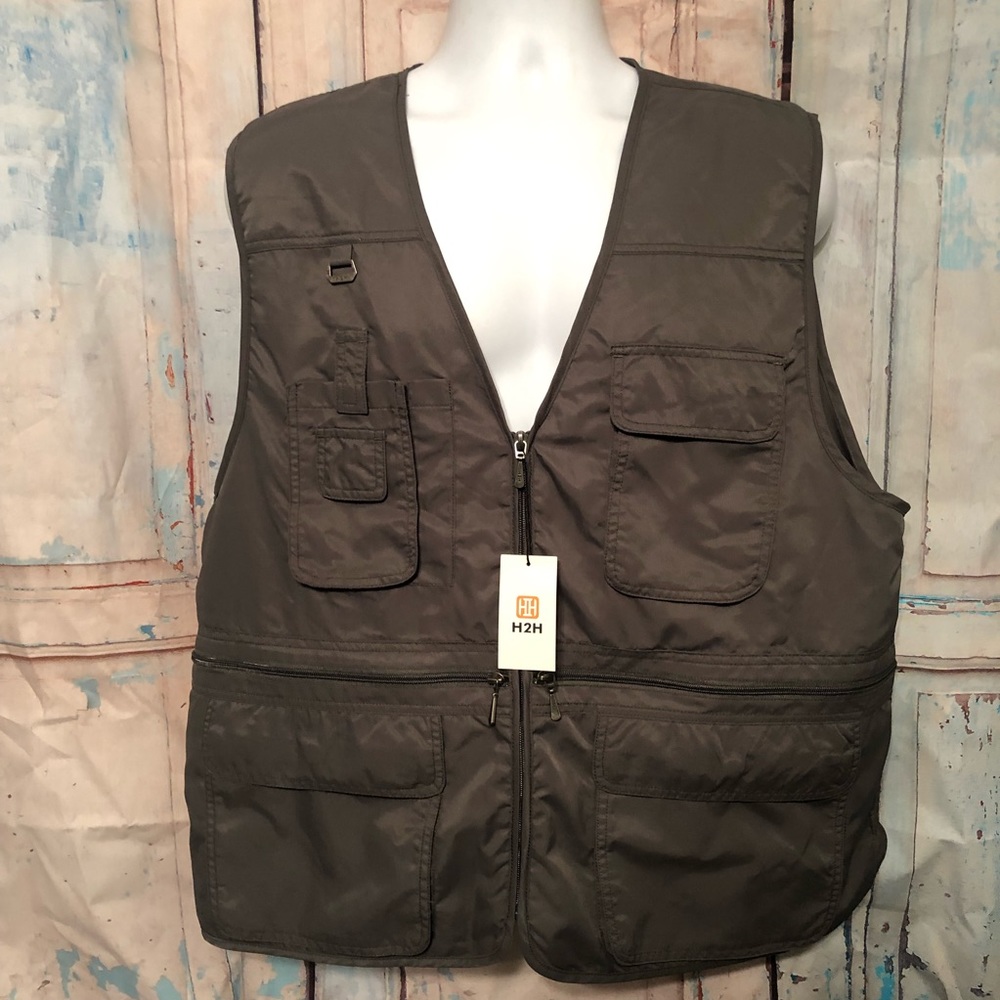 H2H Gray Active Wear Outdoor Vests Work Safari Fishing Travel Utility Summer